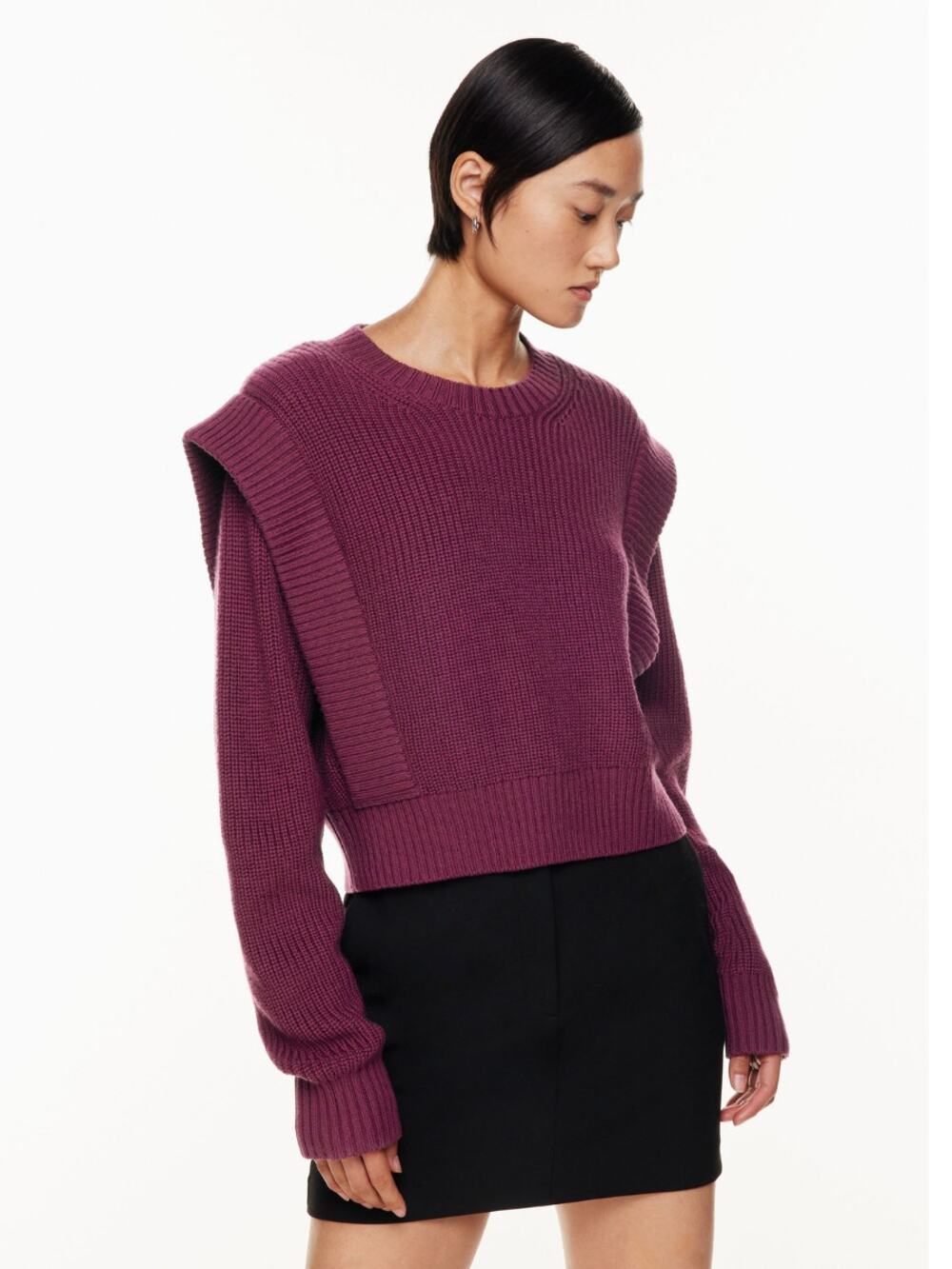 BABATON Aritzia Grazia Merino Wool Shoulder Pad Sweater Size XS Grapevine Vigne